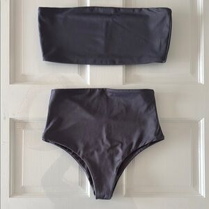 Wave Babe Swimwear Dark Gray Bandeau/High waist Bikini Set